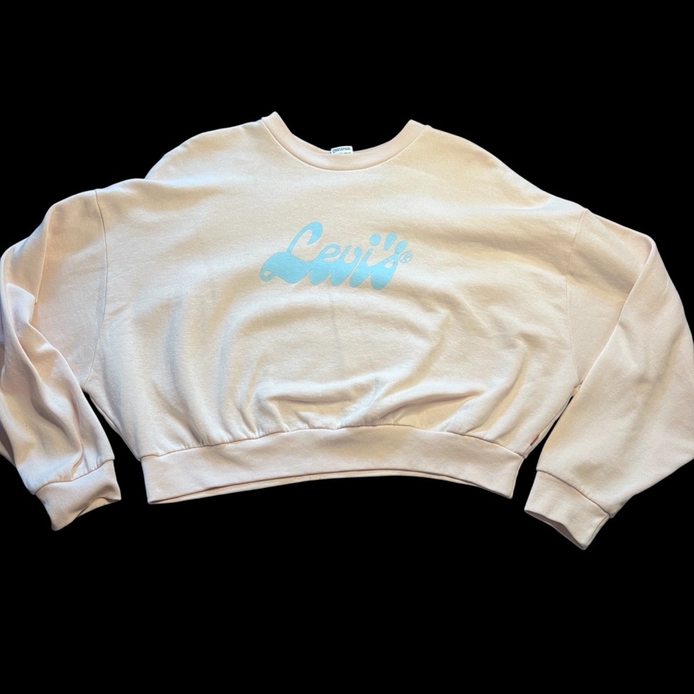 Levi's Cream & Blue Retro Graphic Crop Sweatshirt Women XL EUC